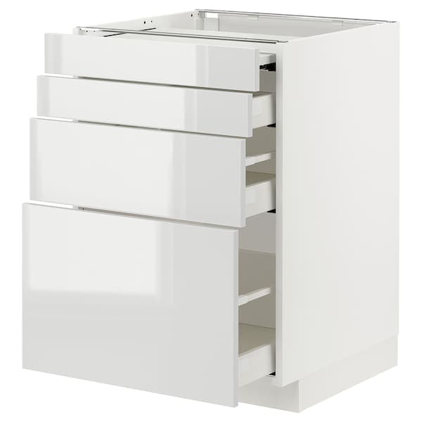 METOD / MAXIMERA - Bc w pull-out work surface/3drw, white/Ringhult light grey , 60x60 cm - best price from Maltashopper.com 19433503
