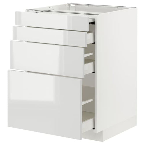 METOD / MAXIMERA - Bc w pull-out work surface/3drw, white/Ringhult light grey , 60x60 cm