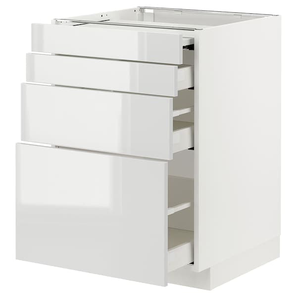 METOD / MAXIMERA bc w pull-out work surface/3drw, white/Ringhult light grey, 60x60 cm