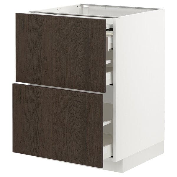 METOD / MAXIMERA - Bc w pull-out work surface/3drw, white/Sinarp brown, 60x60 cm - best price from Maltashopper.com 49433714