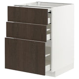 METOD / MAXIMERA bc w pull-out work surface/3drw, white/Sinarp brown, 60x60 cm