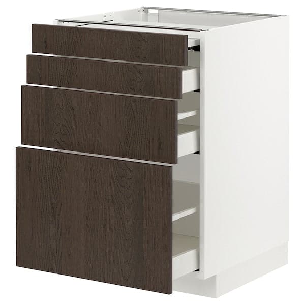 METOD / MAXIMERA - Bc w pull-out work surface/3drw, white/Sinarp brown, 60x60 cm - best price from Maltashopper.com 39433724