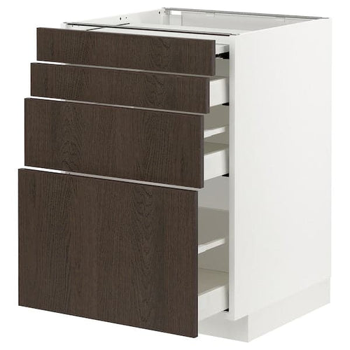 METOD / MAXIMERA - Bc w pull-out work surface/3drw, white/Sinarp brown, 60x60 cm