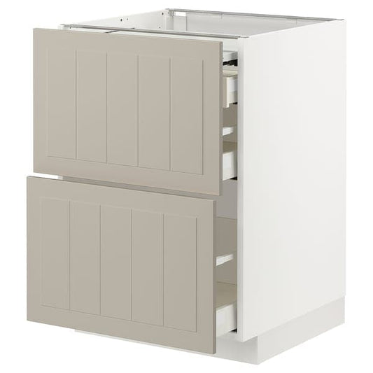 Ikea METOD / MAXIMERA - Bc w pull-out work surface/3drw, white/Stensund beige , 60x60 cm