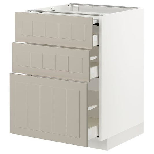 Ikea METOD / MAXIMERA - Bc w pull-out work surface/3drw, white/Stensund beige, 60x60 cm