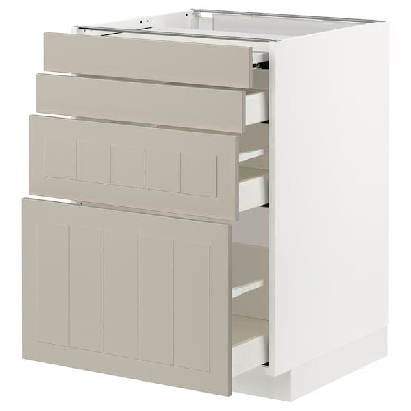 Ikea METOD / MAXIMERA - Bc w pull-out work surface/3drw, white/Stensund beige, 60x60 cm