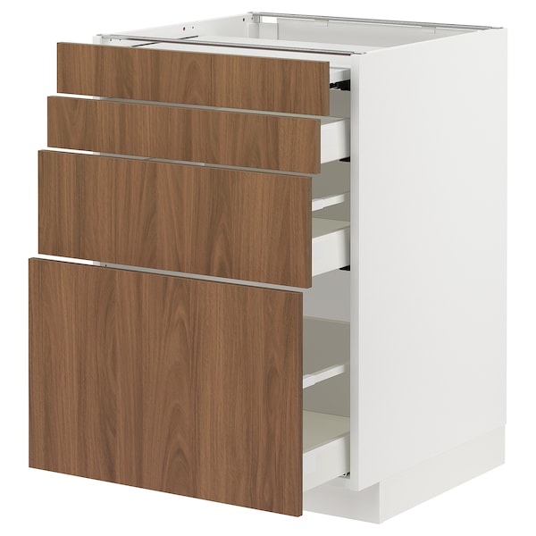 METOD / MAXIMERA - Bc w pull-out work surface/3drw, white/Tistorp brown walnut effect, 60x60 cm - best price from Maltashopper.com 29519228