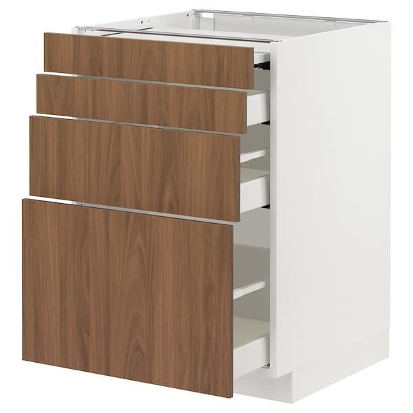 Ikea METOD / MAXIMERA - Bc w pull-out work surface/3drw, white/Tistorp brown walnut effect, 60x60 cm
