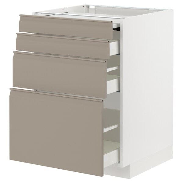 METOD / MAXIMERA - Bc w pull-out work surface/3drw, white/Upplöv matt dark beige , 60x60 cm - best price from Maltashopper.com 39491931