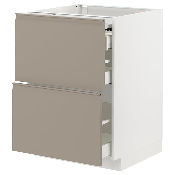 METOD / MAXIMERA - Bc w pull-out work surface/3drw, white/Upplöv matt dark beige - best price from Maltashopper.com 69491595