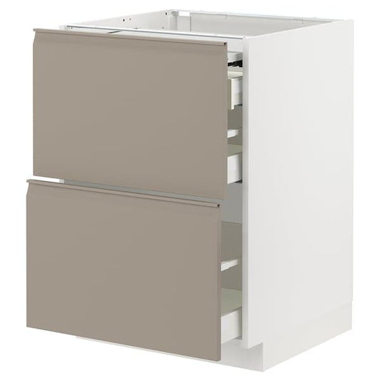 METOD / MAXIMERA - Bc w pull-out work surface/3drw, white/Upplöv matt dark beige - best price from Maltashopper.com 69491595