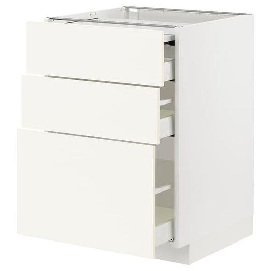 METOD / MAXIMERA - Bc w pull-out work surface/3drw, white/Vallstena white, 60x60 cm - best price from Maltashopper.com 39507022