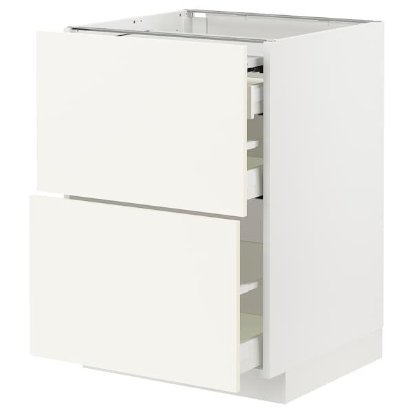 METOD / MAXIMERA - Bc w pull-out work surface/3drw, white/Vallstena white, 60x60 cm - best price from Maltashopper.com 19507004