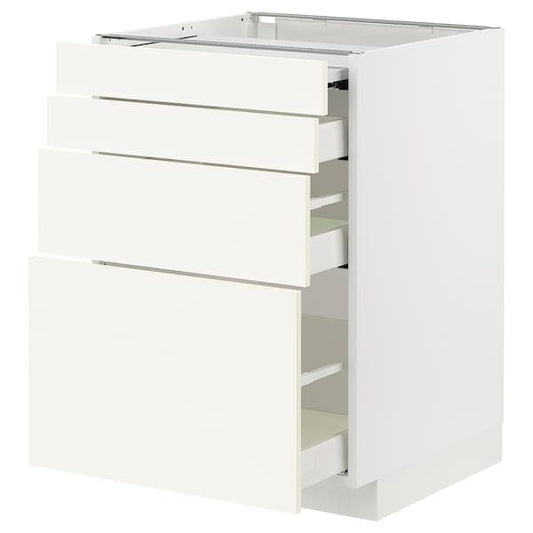 METOD / MAXIMERA - Bc w pull-out work surface/3drw, white/Vallstena white, 60x60 cm - best price from Maltashopper.com 19507023