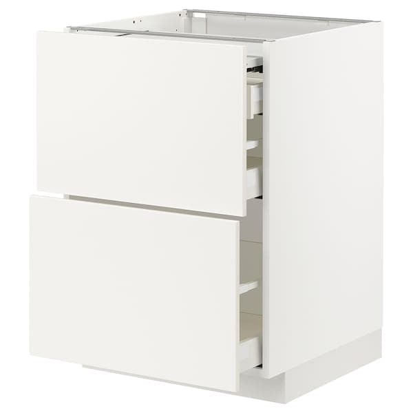 METOD / MAXIMERA - Bc w pull-out work surface/3drw, white/Veddinge white, 60x60 cm - best price from Maltashopper.com 69419142