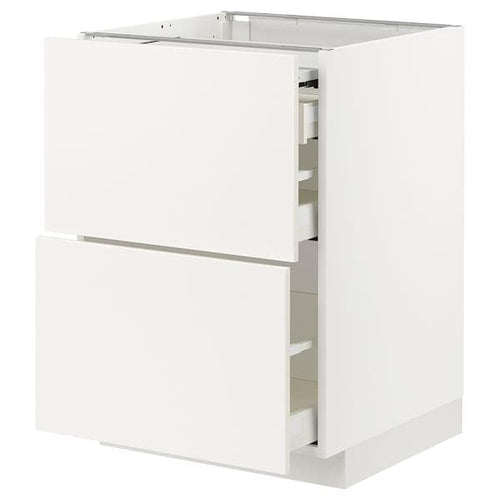 METOD / MAXIMERA - Bc w pull-out work surface/3drw, white/Veddinge white, 60x60 cm