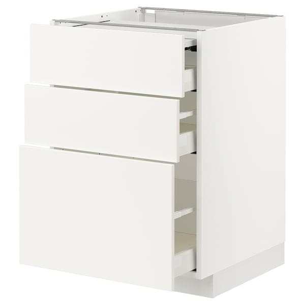 METOD / MAXIMERA - Bc w pull-out work surface/3drw, white/Veddinge white, 60x60 cm