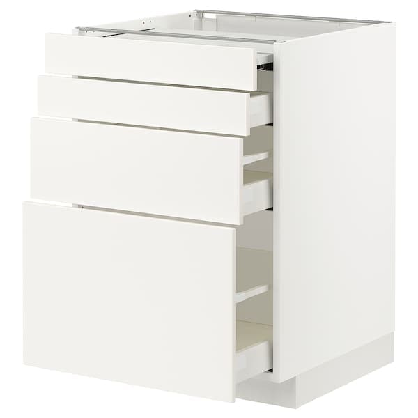 METOD / MAXIMERA - Bc w pull-out work surface/3drw, white/Veddinge white, 60x60 cm - best price from Maltashopper.com 99419150