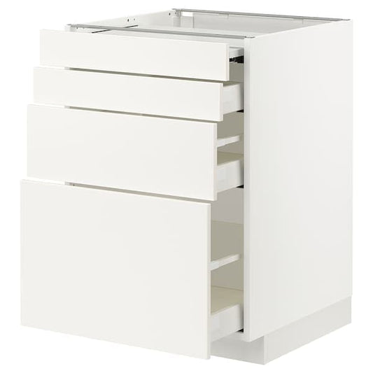 Ikea METOD / MAXIMERA - Bc w pull-out work surface/3drw, white/Veddinge white, 60x60 cm