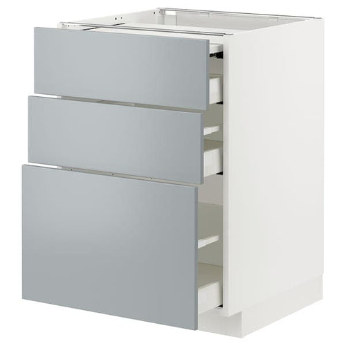 METOD / MAXIMERA - Bc w pull-out work surface/3drw, white/Veddinge grey, 60x60 cm