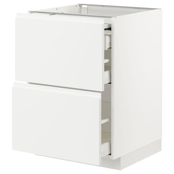 Ikea METOD / MAXIMERA - Bc w pull-out work surface/3drw, white/Voxtorp matt white, 60x60 cm