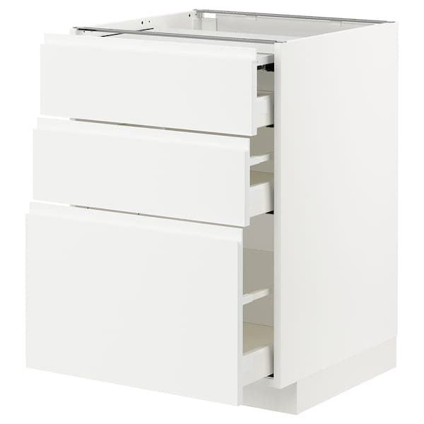 Ikea METOD / MAXIMERA - Bc w pull-out work surface/3drw, white/Voxtorp matt white, 60x60 cm