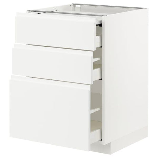 Ikea METOD / MAXIMERA - Bc w pull-out work surface/3drw, white/Voxtorp matt white, 60x60 cm