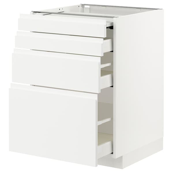 Ikea METOD / MAXIMERA - Bc w pull-out work surface/3drw, white/Voxtorp matt white, 60x60 cm