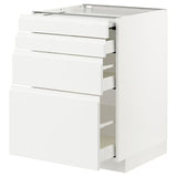 METOD / MAXIMERA bc w pull-out work surface/3drw, white/Voxtorp matt white, 60x60 cm