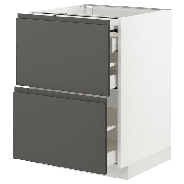 Ikea METOD / MAXIMERA - Bc w pull-out work surface/3drw, white/Voxtorp dark grey, 60x60 cm