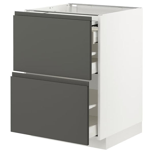Ikea METOD / MAXIMERA - Bc w pull-out work surface/3drw, white/Voxtorp dark grey, 60x60 cm