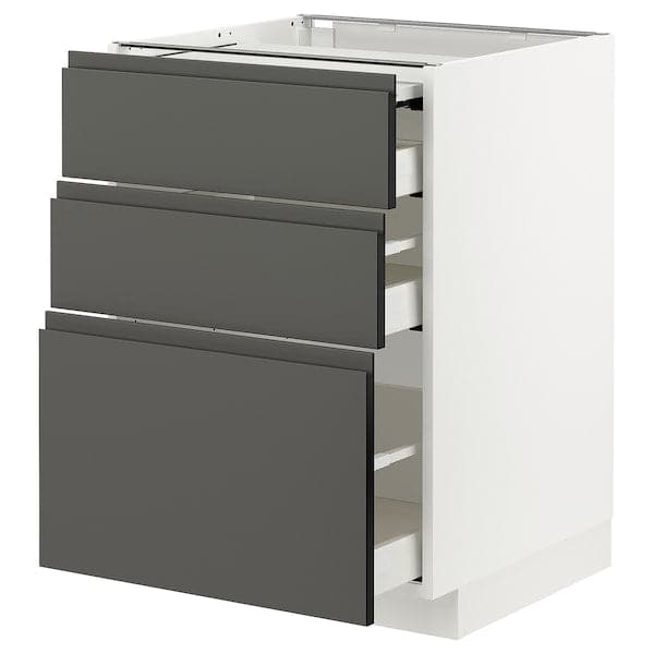 Ikea METOD / MAXIMERA - Bc w pull-out work surface/3drw, white/Voxtorp dark grey , 60x60 cm
