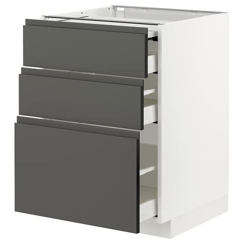 METOD / MAXIMERA - Bc w pull-out work surface/3drw, white/Voxtorp dark grey , 60x60 cm