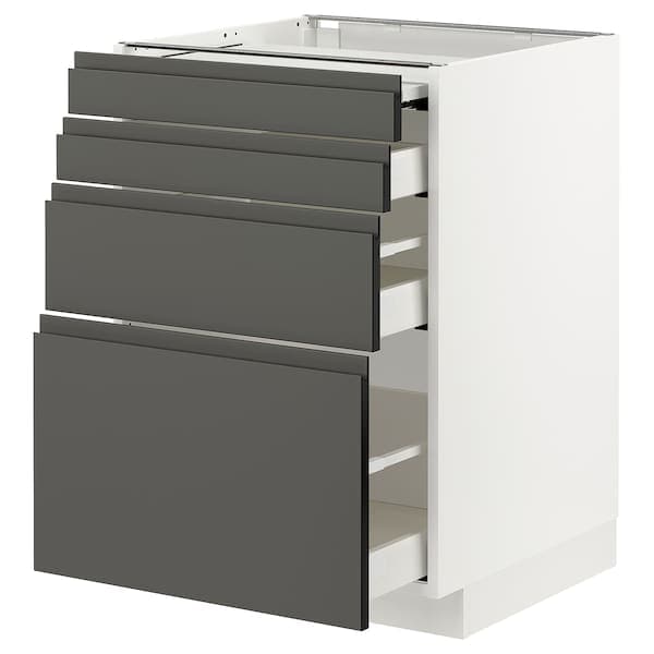 Ikea METOD / MAXIMERA - Bc w pull-out work surface/3drw, white/Voxtorp dark grey, 60x60 cm