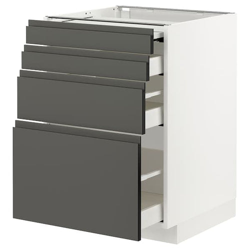 METOD / MAXIMERA - Bc w pull-out work surface/3drw, white/Voxtorp dark grey, 60x60 cm