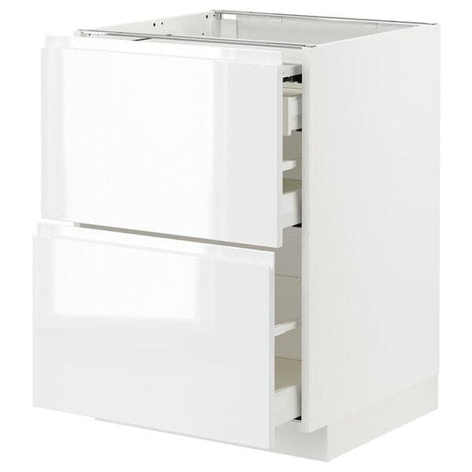 Ikea METOD / MAXIMERA - Bc w pull-out work surface/3drw, white/Voxtorp high-gloss/white, 60x60 cm