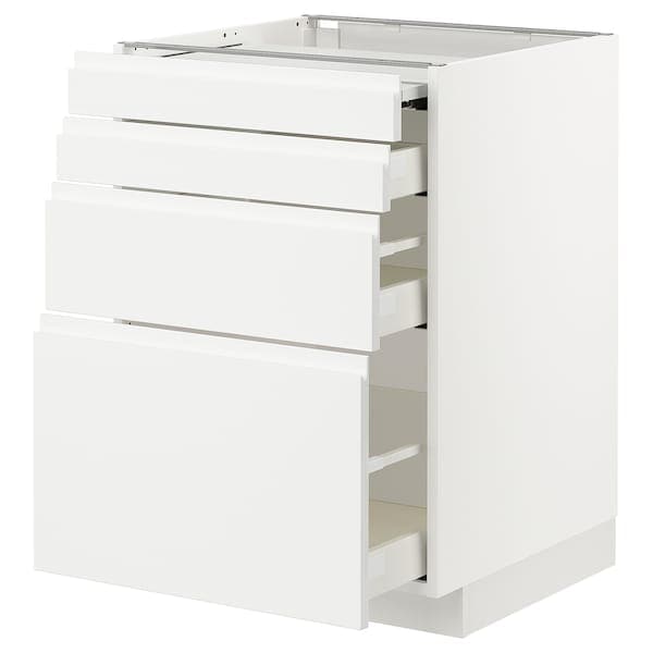 Ikea METOD / MAXIMERA - Bc w pull-out work surface/3drw, white/Voxtorp high-gloss/white, 60x60 cm
