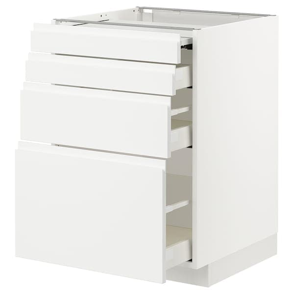 METOD / MAXIMERA - Bc w pull-out work surface/3drw, white/Voxtorp high-gloss/white, 60x60 cm - best price from Maltashopper.com 19433372