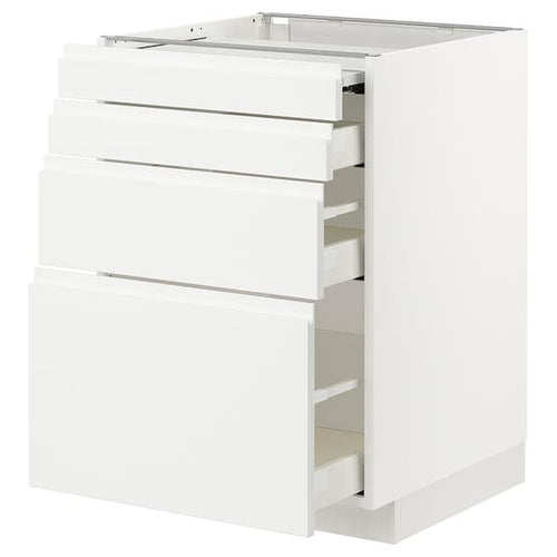 METOD / MAXIMERA - Bc w pull-out work surface/3drw, white/Voxtorp high-gloss/white, 60x60 cm