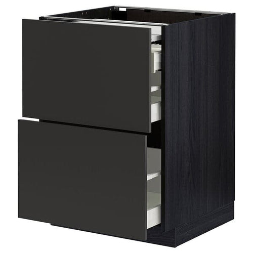 METOD / MAXIMERA - Bc w pull-out work surface/3drw, black/Nickebo matt anthracite, 60x60 cm