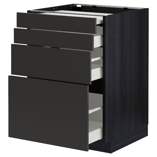 Ikea METOD / MAXIMERA - Bc w pull-out work surface/3drw, black/Nickebo matt anthracite, 60x60 cm