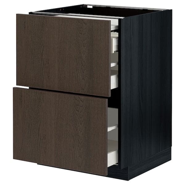 Ikea METOD / MAXIMERA - Bc w pull-out work surface/3drw, black/Sinarp brown , 60x60 cm