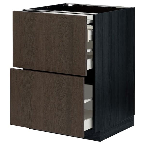 METOD / MAXIMERA - Bc w pull-out work surface/3drw, black/Sinarp brown , 60x60 cm