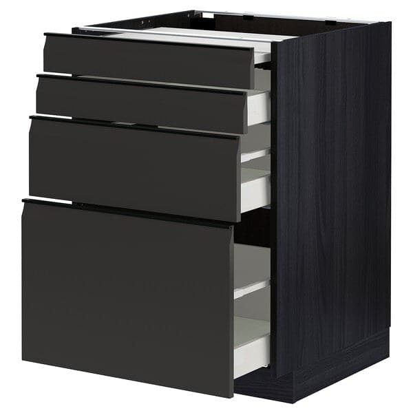 Ikea METOD / MAXIMERA - Bc w pull-out work surface/3drw, black/Upplöv matt anthracite , 60x60 cm