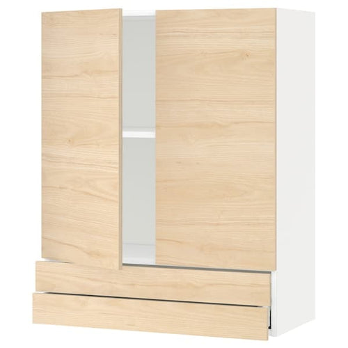 METOD / MAXIMERA - Wall cabinet w 2 doors/2 drawers, white/Askersund light ash effect, 80x100 cm