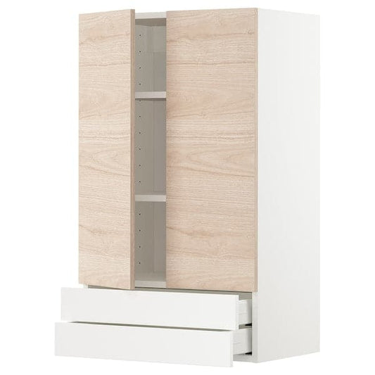Ikea METOD / MAXIMERA - Wall cabinet w 2 doors/2 drawers, white/Askersund light ash effect, 60x100 cm