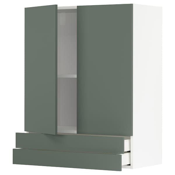 METOD / MAXIMERA - Wall cabinet w 2 doors/2 drawers, white/Bodarp grey-green, 80x100 cm - best price from Maltashopper.com 49461165