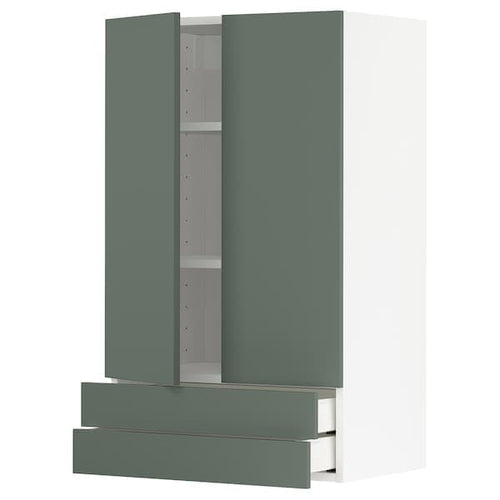 METOD / MAXIMERA - Wall cabinet w 2 doors/2 drawers, white/Bodarp grey-green, 60x100 cm