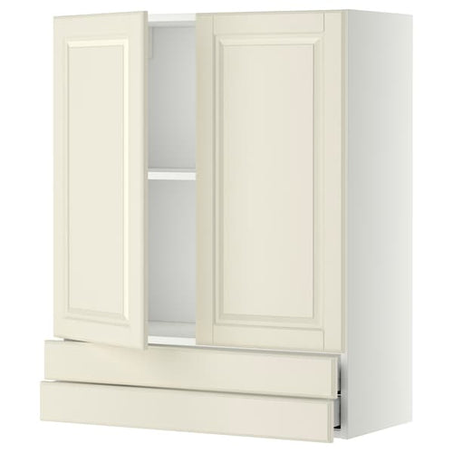 METOD / MAXIMERA - Wall cabinet w 2 doors/2 drawers, white/Bodbyn off-white, 80x100 cm