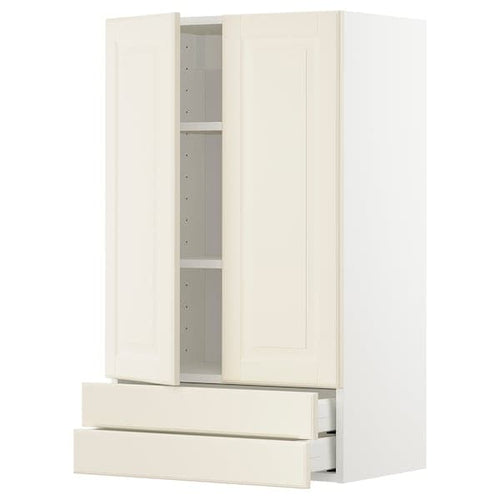 METOD / MAXIMERA - METOD / MAXIMERA Wall cabinet w 2 doors/2 drawers, white/Bodbyn off-white, 60x100 cm